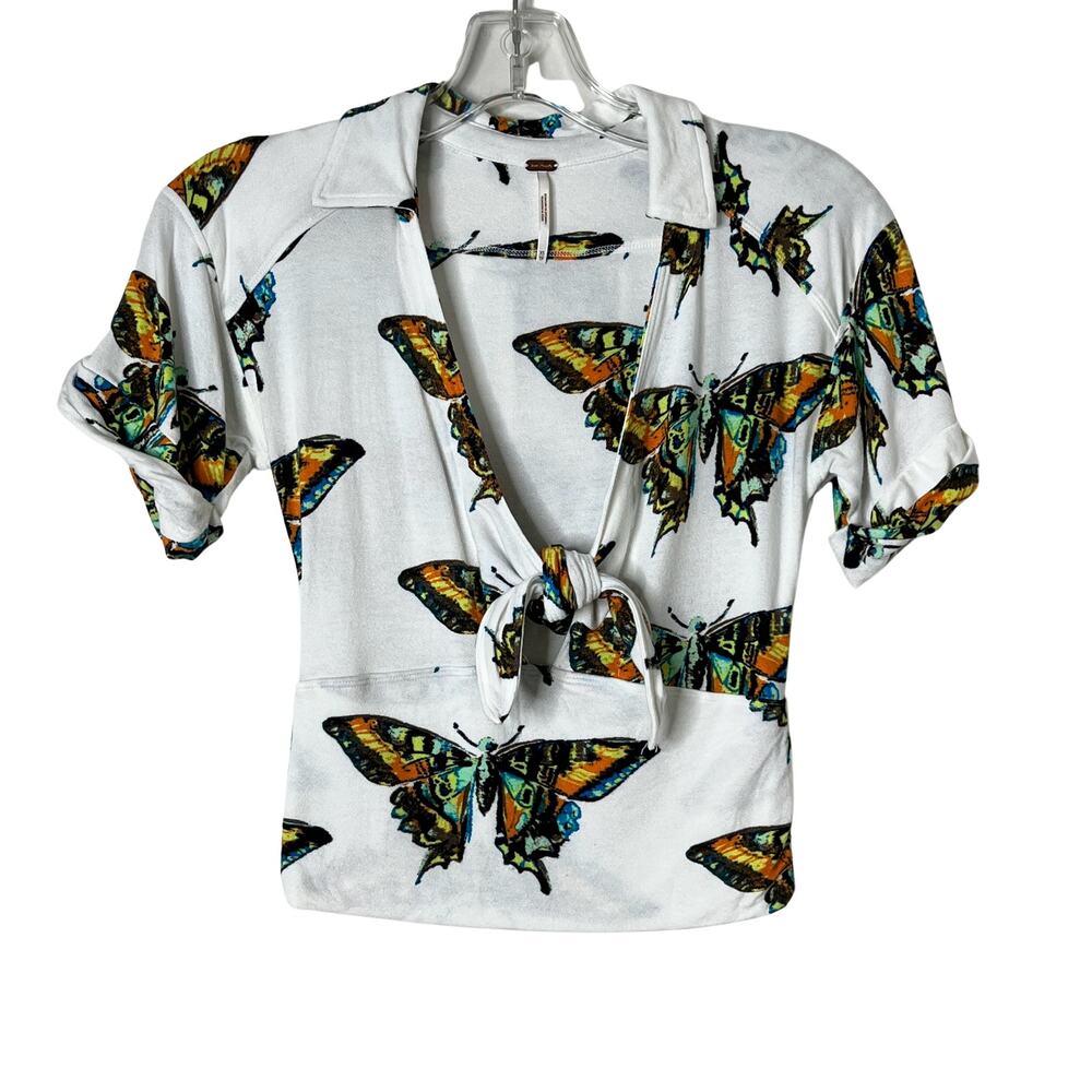 Free People Ready Set Sail Top White Womens XS Butterflies